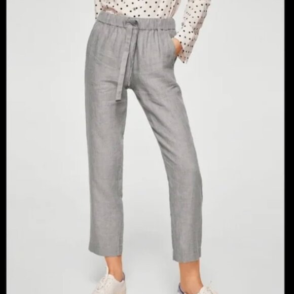Mango Basics 100% Linen Drawstring Pull On Pants (Gray) - Size Small - Picture 11 of 12